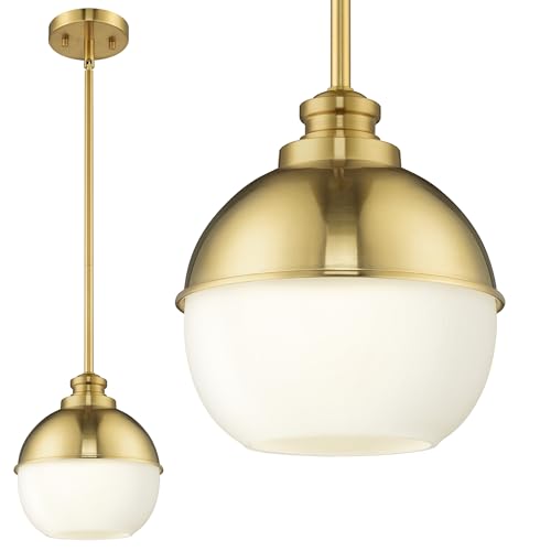 Image of Beionxii Gold Globe Pendant Lights Kitchen Island, Milk Glass Pendant Light