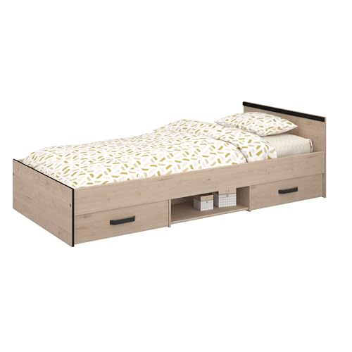 Parisot 2078-L2TI Einzelbett B/H/T Ca. 96x65x206 cm In Eiche Jackson/Absetzungen In Schwarz