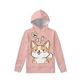 WELLFLYHOM Girls Pink Hoodie Cute Corgi Graphic Sweatshirt 8-10 Hooded Pullover Jumpers for Kids Girl Puppy Dog Fall Clothes Long Sleeve Sweaters Shirt Outfits Activewear
