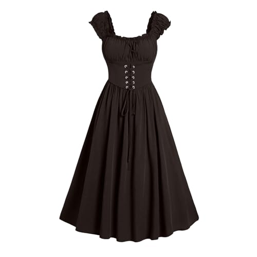 Gothic Kleid Damen Elegante Ärmellos Partykleid Vintage Halloween Kostüm Retro Renaissance Mittelalter Kleider mit Korsett Abendkleid Hohe Taille...