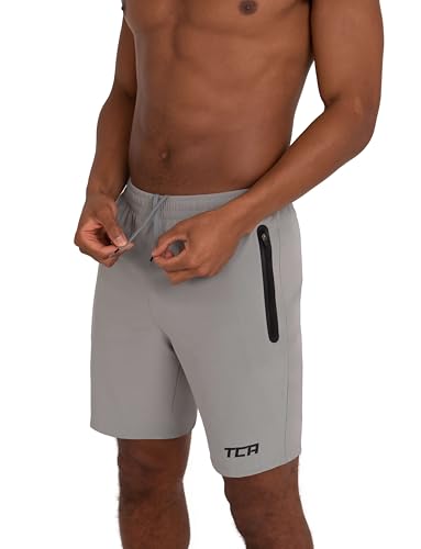 TCA Elite Tech Mens Running Shorts with Zip Pockets, Gym Shorts Men Training Sports Short with Phone Pocket - Cool Grey, L