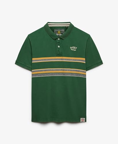 Superdry Vintage Jersey Polo Shirt, Green Chest Stripe, L Men's