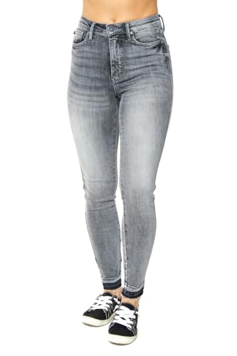 Judy Blue Women's High Waist Tummy Control Grey Wash Release Hem Skinny Jeans