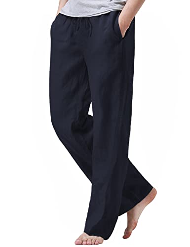Image of iWoo Linen Pants Men Casual 2025 Summer Beach Elastic Drawstring Waist Yoga Pants Travel Baggy Work Pant Pajama