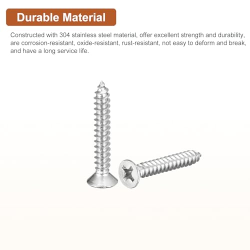 Image of DTGN 100Pcs #7x1 inch Flat Head Wood Screws, 304 Stainless Steel Phillips Self Tapping Screws - Good for Woodworking, Furniture - Silver