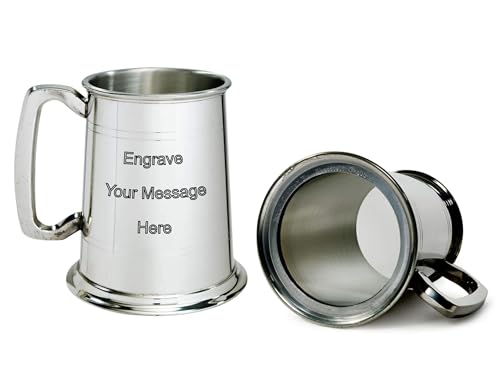 Glass Base Pewter Tankard – 1 Pint Classic British Beer Mug with Clear Glass Bottom – Traditional Design – Birthday, Wedding, or Father’s Day Gift – Engraving Available (with Engraving)