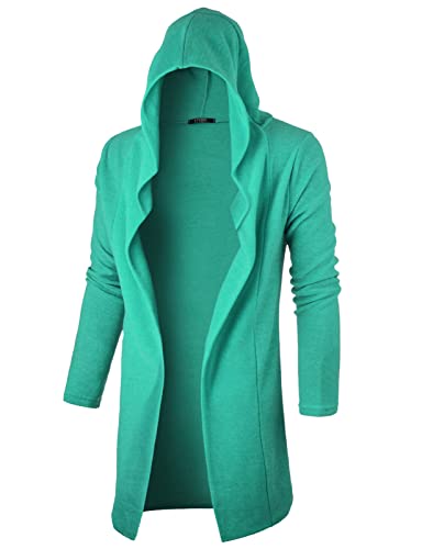 GIVON Longline Hooded Cardigan Ruffle Shawl Collar Open Front Drape Cape Overcoat with Fleece Fabric