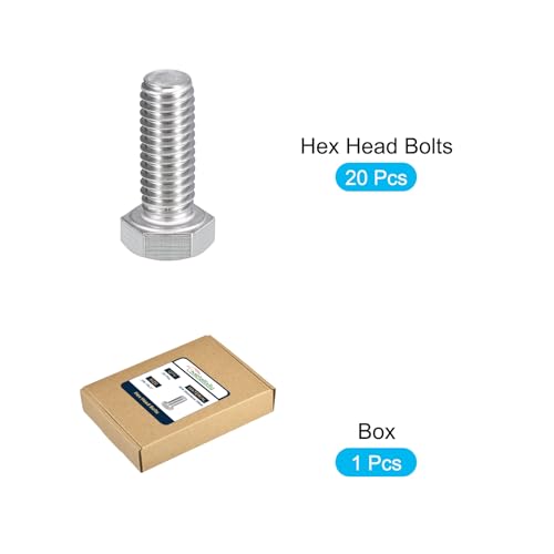 Image of METALLIXITY Hex Head Bolts (3 /8-16 x 1) 20Pcs, 304 Stainless Steel 18-8, Fully Threaded, External Hex Drive, Plain Finish, Hex Head Screw Bolt, Silver
