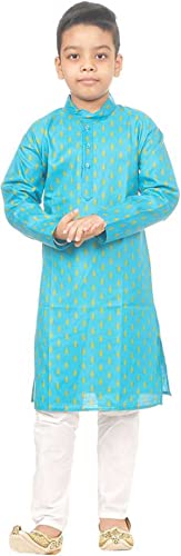 Image of Regular Fit Casual & Ethnic Wear Solid Lightweight Boy's Cotton Kurta Pyjama Set