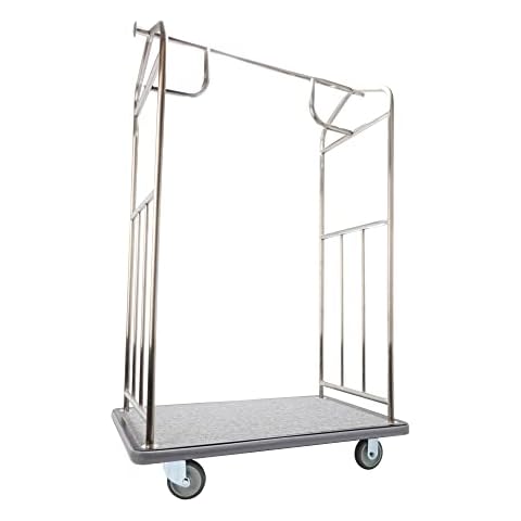 Value Valet Luggage Cart - Brushed Stainless Steel Finish Bellman's Cart w/ 5" Rubber Wheels - Ideal for Hotels, Condos, Resorts and Special Events - 800 lb Load Capacity Cover