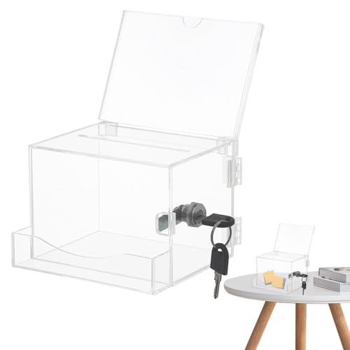 Caja de donación con cerradura - Caja de lotería de acrílico transparente de 6,22 x 5,35 x 8,39 pulgadas, diseño de espacio seguro, contenedor de propuesta portátil | Escuelas Comunidades Empresas