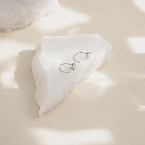 CHIC & ARTSY Dainty Hug Hoop Earrings 925 Sterling Silver Created Gemstone Huggie Hoops Earrings Synthetic Fire Opal/Turquoise/Moonstone/CZ Tiny Hoop Earrings for Women4