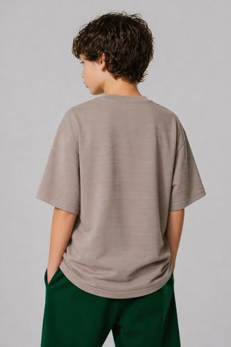 Image of Alan Jones Clothing Boys Oversized T-Shirt with Embossed Stripe Design | Half Sleeve Round Neck Casual Tee for Kids