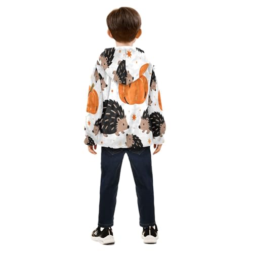 Hedgehogs and Pumpkins on White Toddler Fleece Jacket Girl Boys Hooded Fleece Jacket Coat Warm Outwear Zip-up 3-10T4