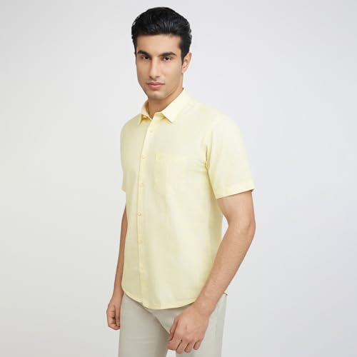 Image of Park Avenue Men's Pure Cotton Chambray Pattern Slim Fit Ainsley Collar Half Sleeve Casual Shirt