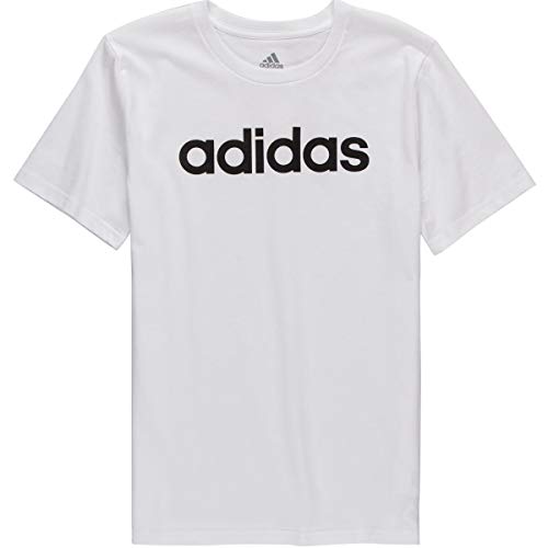 adidas Boys' Big Short Sleeve Cotton Script T-Shirt, Linear Logo White, Small