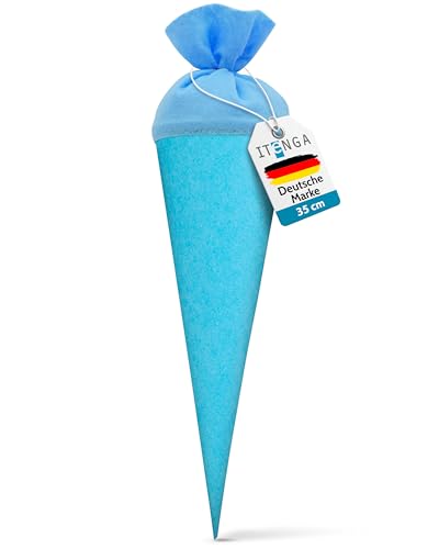 itenga kleine Bastelschultüte Geschwister Schultütenrohling Zuckertüte Schultüte 35cm rund mit Filzverschluss (hellblau/pazifikblau)