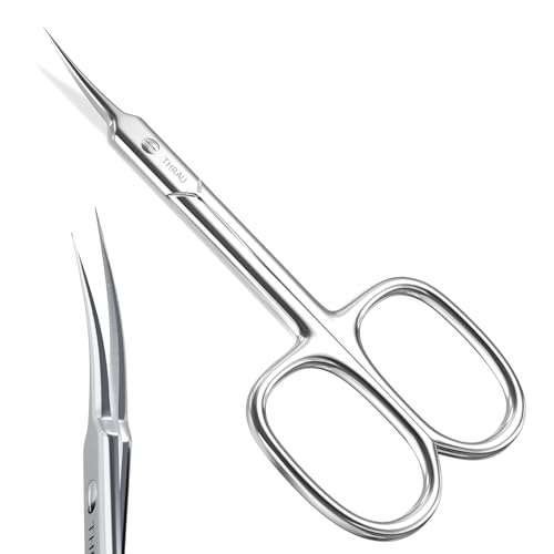 THRAU Cuticle Scissors Extra Fine for Manicure and Pedicure, Curved Blade Nail Scissors, Precise Pointed Tip Grooming Kit for Eyebrow, Eyelash, Trim Nail and Dry Skin, Small Scissors