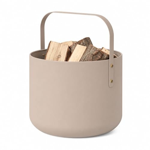 LIVLIG Panier à bûches design en métal avec anse - Grand panier pour bois de cheminée - 36 x 44 cm - Accessoire de cheminée - Panier de rangement - Aspect...
