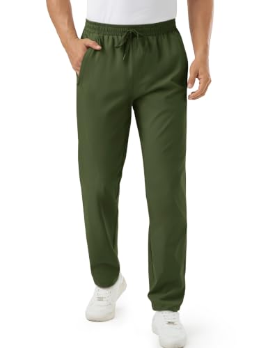 Image of TACVASEN Men's Lightweight Trousers Quick Dry Running Hiking Gym Joggers Summer Travel Pants with Pockets Green M