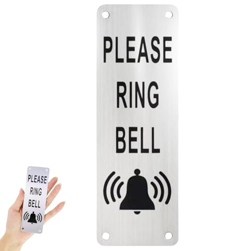 Cartel “Por favor, toque el timbre aquí” en aluminio cepillado, autoadhesivo y resistente a la intemperie, placa vertical 5x15 cm para puerta de entrada, oficina, negocio o vivienda