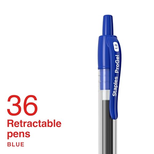 Image of STAPLES Retractable Gel Pens, Bold Point 1.0mm, Blue Ink, 36 Pack - ProGel Smooth‑Flow Pens for High‑Volume Office Use