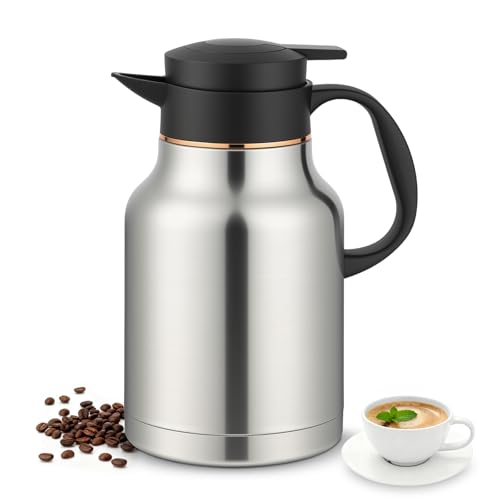 1,8Liter Edelstahl Isolierkanne thermoskanne mit Teesieb, Doppelwandige Vakuumisolierung Isolierkanne Kaffeekanne,BPA-frei, 24+ Stunden Wärme- und Kältespeicherung, für Kaffee, Milch, Tee, Getränke
