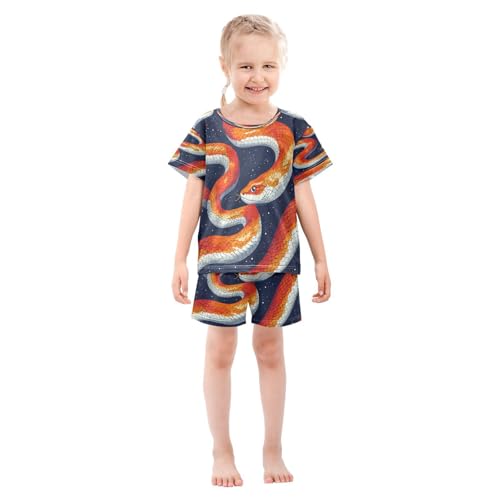 Pajama Sets Short Sleeve Watercolor Orange Snake Pattern Soft Cotton Summer Sleepwear 2 Piece PJS Size 5-14T4