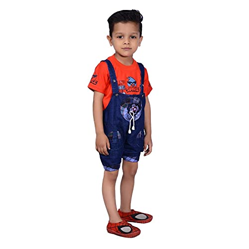 Image of FOCIL Baby Boy's and Baby Girl's Half Sleeve Fitta Denim Dungree With T-shirt for Kids