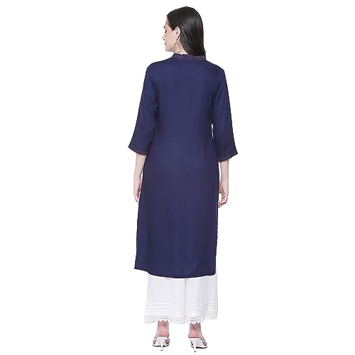 Image of Rangriti Indigo Blue Liva Straight Solid Kurta for Women