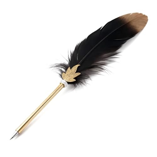 HRTHRT Vintage Quill Pen Feather Ballpoint Writing Pen Gift (Black)