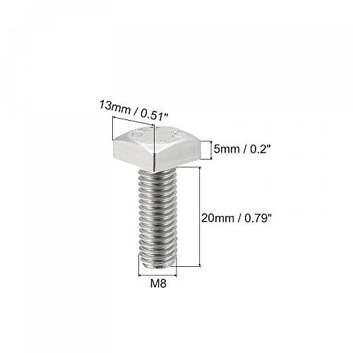 Image of uxcell Square Head Bolt, 5pcs M8x20mm Fully Thread 304 Stainless Steel Grade C Square Machine Screws