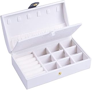 Jewellery Box, Double Layers Small Travel PU Leather Jewellery Storage Case Organizer for Rings Earrings Necklaces Bracelets Faux Leather Jewelry Gift Box for Girls Women(White)