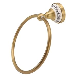 Handdoekring Bad Hand Antiek Messing Afwerking Wandmontage Badkamer Handdoekhouder met Blauw en Wit Porselein Sticker