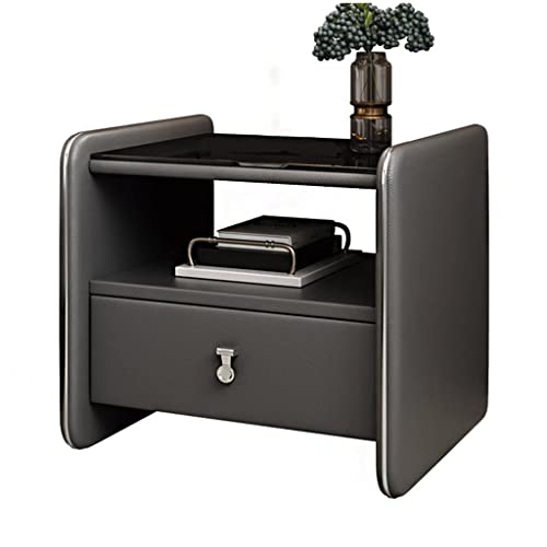 Mesitas De Noche Nórdico creativo de un solo cajón mesa de noche sala de estar dormitorio cuero cabezas de cuero gabinete de vidrio encimera gabinete de almacenamiento Mesas De Noche Para Dormitorio
