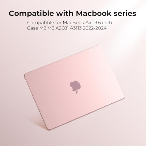 Image of BlueSwan Case Compatible for Macbook Air 13 inch M5 2026 2025 2024 2022 M4 M3 M2, A3449 A3240 A3113 A2681, Air 13.6 inch Flexible PP＆Matte Shell Cover, Anti-rupture Shockproof Anti-fingerprint, Matte Pink