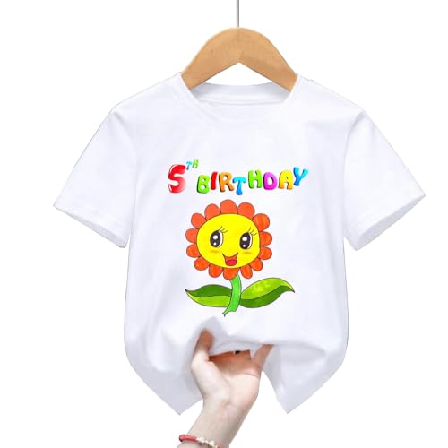 5th Birthday Shirt for Girls, Dress for Girls,T Shirt for 5 Year Old Gift Outfit Decoration Cute Flower Birthday Clothes