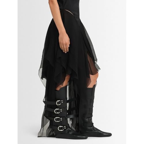 SHEMEE Women's Medieval Renaissance Knee High Boots Punk Flats Low Heels Slouchy Boots Multi Buckles Straps Wide Calf Biker Riding Tall Boot Round Toe Gothic Motorcycle Rave Shoes2