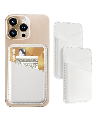 Senose Back of Phone Card Holder Leather White Cell Wallet Stick on Slim Credit Card Holder for PhoneCase Card Holder for Back ofPhone Compatible for iPhone Samsung and Android - 2 Pack