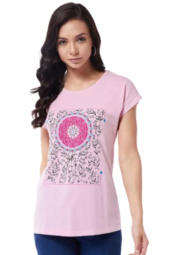 Image of Modeve Women Printed Cotton Blend Half Sleeve Round Neck T-Shirt for Summer