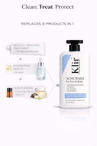 Image of Klir 2.5% Anti Acne Body Wash - Deep Cleanse Pores, Removes Acne, bumps & odour(200 ml)