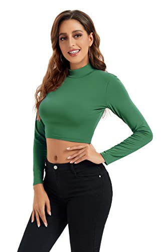 Image of Womens Long Sleeve Crop Tops Lightweight Mock Neck Base Layer Shirts