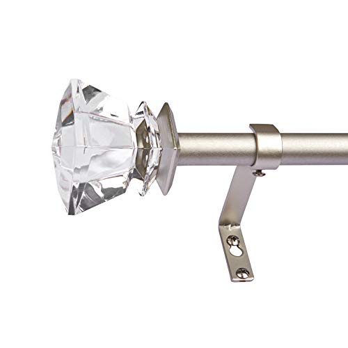 Window Curtain Rod, Window Treatment Rod Set, 28 to 48 Inch Acrylic Curtain Rod With Crystal Diamond Finials, Apply to Bathroom Kitchen Bedroom Window, Champagne