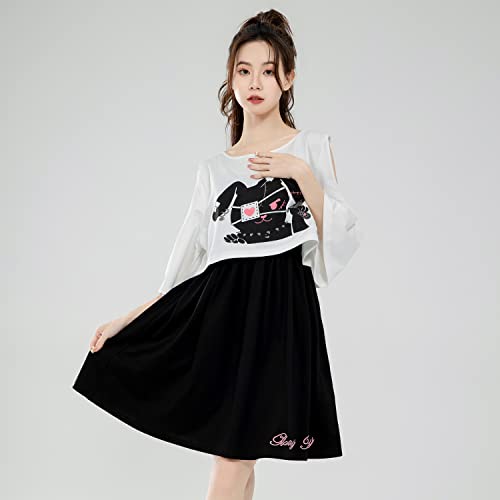 Teen Girls Off Shoulder Casual Dress Fashion Two Piece Set Cute Bunny 3/4 Sleeve Summer Cute Dresses3