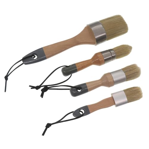 4 pinceles de tiza y cera para muebles, pequeños pinceles ovalados redondos con cerdas naturales para pintar o encerar