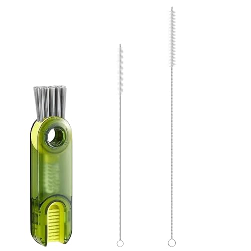 Multifunktionale 3-in-1-Reinigungsbürste mit 2 Stück Strohbürsten - Tassendeckel- und Strohhalmreinigung