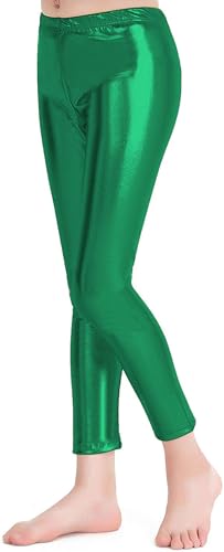Carnavalife Leggins Niña Brillantes para Niña 4 12 Años, Cintura Elástica y Largo hasta el Tobillo, Mallas para Danza Disco Jazz Baile y Fiesta (6 años, Verde)