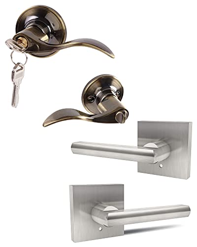 Ohuhu Keyed Door Knob Lever With Lock And Key, Wave Lever Entry Door Handle Knob Lock With Key Leverset Lockset Satin Nickel Door Lever, Door Knobs, Door Handle, Lever Door Handle #TOP11