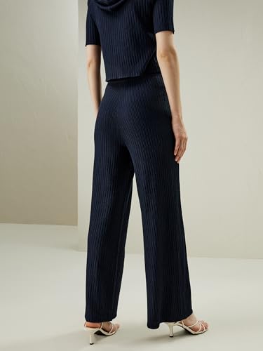 LilySilk Oasis Knit Pants Premium Wide Leg Wool Silk Blend Sweat Pants with Stretchable Waist Tie for Women Casual Soft2