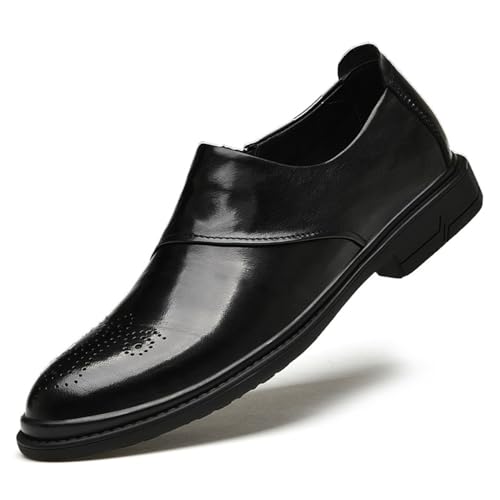 Dress Oxford Shoes for Men Slip On Round Burnished Toe Brogue Shoes Non Slip Block Heel Rubber Sole Anti-Slip Casual2